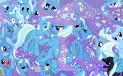 Size: 2560x1600 | Tagged: safe, artist:lightningbolt, trixie, alicorn, pony, unicorn, g4, alicornified, cape, clothes, expressions, female, filly, hat, looking at you, mare, multeity, race swap, shadowbolts costume, so much pony, trixie army, trixie's cape, trixie's hat, trixiecorn, vector, wallpaper