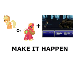 Size: 680x552 | Tagged: safe, applejack, big macintosh, earth pony, pony, g4, cyan garamonde, exploitable meme, final fantasy, final fantasy vi, make it happen, male, meta, sabin rene figaro, shadow, stallion