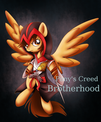Size: 1000x1200 | Tagged: safe, artist:maplesunrise, pegasus, pony, assassin's creed, blade, clothes, crossover, solo