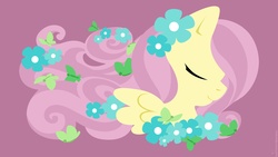 Size: 1920x1080 | Tagged: safe, artist:raygirl, part of a set, fluttershy, butterfly, pegasus, pony, g4, bust, female, flower, lineless, mare, minimalist, modern art, portrait, profile, simple background, solo, wallpaper, wings
