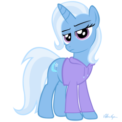 Size: 2000x2000 | Tagged: safe, artist:viktornewman, trixie, pony, unicorn, g4, clothes, female, high res, hoodie, lidded eyes, mare