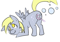Size: 1000x700 | Tagged: safe, artist:ponchuzn, derpy hooves, pegasus, pony, g4, blowing bubbles, bubble, fart, farting bubbles, female, mare, solo