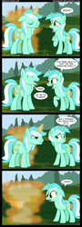 Size: 955x2653 | Tagged: safe, artist:veggie55, lyra heartstrings, pony, unicorn, g4, comic, glowing, glowing horn, guyra, horn, magic, rule 63, time loop, time travel