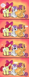 Size: 1143x3053 | Tagged: safe, artist:fillyscoots42, apple bloom, scootaloo, sweetie belle, earth pony, pegasus, pony, unicorn, g4, comic, crinkleloo, cute, cutie mark crusaders, diaper, female, filly, fillyscoots, foal, incontinent, mare, non-baby in diaper, peeing in diaper, pissing, story, sweetiedumb, urine, used diaper, wet diaper, wetting
