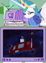 Size: 698x960 | Tagged: safe, princess celestia, princess luna, pony, g4, exploitable meme, in memory, meme, optilestia, optimus prime, sad, transformers, tv meme