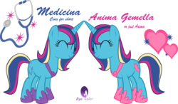 Size: 900x526 | Tagged: dead source, safe, artist:asdflove, oc, oc only, oc:anima gemella, oc:medicina, pony, unicorn, duo, eyes closed, female, mare, offspring, parent:princess cadance, parent:shining armor, parents:shiningcadance, siblings, simple background, sisters, transparent background, twins, vector