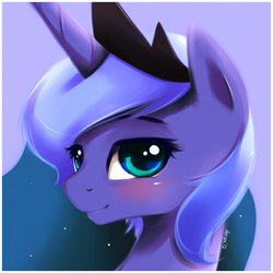 Size: 900x900 | Tagged: safe, artist:derpiihooves, princess luna, pony, g4, blushing, bust, female, looking at you, portrait, profile, solo