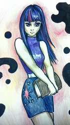Size: 900x1597 | Tagged: safe, artist:vexarna, twilight sparkle, human, g4, clothes, humanized, skirt, solo