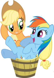 Size: 8495x12252 | Tagged: safe, artist:daydreamsyndrom, applejack, rainbow dash, earth pony, pegasus, pony, g4, absurd resolution, bucket, duo, female, mare, open mouth, simple background, transparent background, vector