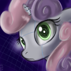 Size: 1024x1024 | Tagged: safe, artist:imsokyo, sweetie belle, pony, robot, robot pony, unicorn, g4, bust, female, filly, foal, horn, portrait, solo, sweetie bot