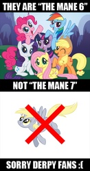 Size: 407x776 | Tagged: safe, applejack, derpy hooves, fluttershy, pinkie pie, rainbow dash, rarity, twilight sparkle, earth pony, pegasus, pony, unicorn, g4, female, image macro, mane six, mare, meme, meta, unicorn twilight