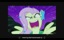 Size: 640x400 | Tagged: safe, screencap, fluttershy, pegasus, pony, g4, the best night ever, flutterrage, youtube caption
