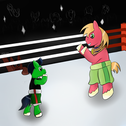 Size: 2000x2000 | Tagged: safe, artist:smashingaeon, big macintosh, earth pony, pony, g4, boxing, crossover, doc louis, high res, implied pun, little mac (punch-out!!), male, ponified, punch-out!!, stallion