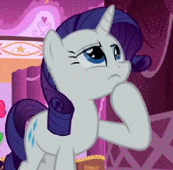 Size: 388x383 | Tagged: safe, screencap, rarity, pony, g4, green isn't your color, season 1, animated, cropped, female, hoof on chin, mouth on side of face, solo