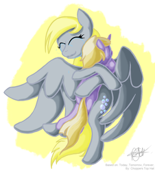 Size: 1197x1325 | Tagged: source needed, safe, artist:ro obsidian solitaire, derpy hooves, dinky hooves, pegasus, pony, g4, crying, female, hug, mare, signature