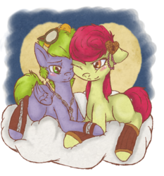 Size: 550x590 | Tagged: safe, artist:flow3r-child, apple bloom, spike, earth pony, pegasus, pony, g4, blushing, female, filly, foal, heart, jewelry, male, necklace, one eye closed, ponified, ship:spikebloom, shipping, straight