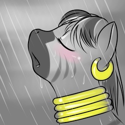 Size: 800x800 | Tagged: safe, artist:kloudmutt, zecora, zebra, g4, blushing, eyes closed, female, open mouth, rain, wet mane