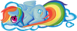 Size: 3001x1235 | Tagged: safe, artist:fauxsquared, rainbow dash, pegasus, pony, g4, cute, dashabetes, female, looking at you, lying down, mare, prone, solo