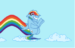 Size: 550x350 | Tagged: safe, artist:cybersp0nge, rainbow dash, pegasus, pony, g4, animated, bouncing, butt, butt bouncing, cloud, cloudy, dumb running ponies, female, mare, plot, rainbutt dash, solo, wat