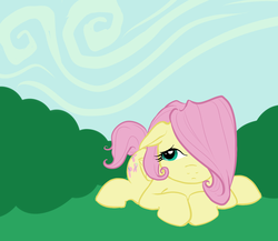 Size: 1560x1351 | Tagged: safe, artist:deadgirlslikeme, fluttershy, pegasus, pony, g4, female, lying down, mare, prone, solo