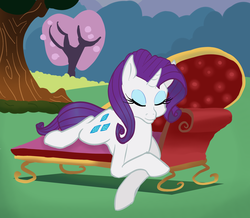 Size: 2200x1921 | Tagged: safe, artist:deadgirlslikeme, rarity, pony, unicorn, g4, eyes closed, fainting couch, female, horn, mare, solo, tree