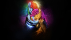 Size: 3200x1800 | Tagged: safe, artist:drul, rainbow dash, scootaloo, g4, duo, eyes closed