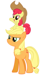 Size: 2686x5000 | Tagged: safe, artist:ninjamissendk, apple bloom, applejack, g4, apple bloom riding applejack, ponies riding ponies, riding, simple background, transparent background, vector