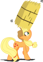 Size: 3384x4815 | Tagged: safe, artist:archonitianicsmasher, applejack, earth pony, pony, g4, applejack's hat, balancing, cowboy hat, female, hat, hay bale, ponies balancing stuff on their nose, simple background, solo, transparent background, vector