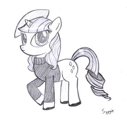 Size: 600x593 | Tagged: safe, artist:syggie, rarity, pony, unicorn, g4, beatnik rarity, beret, clothes, female, hat, mare, solo, sweater, traditional art