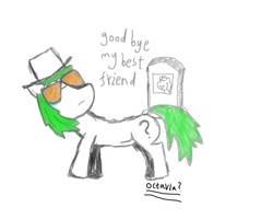 Size: 1280x1024 | Tagged: safe, oc, oc only, pony, crying, frown, gravestone, hat, solo, sunglasses, text
