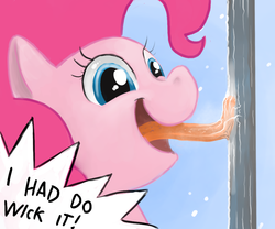 Size: 968x804 | Tagged: dead source, safe, artist:olafski, pinkie pie, earth pony, pony, g4, a christmas story, frozen, licking, pole, stuck, tongue out, tongue stuck to pole, tongue stuck to something frozen