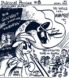 Size: 600x672 | Tagged: safe, artist:theartrix, mare do well, princess celestia, rainbow dash, twilight sparkle, pegasus, pony, g4, the mysterious mare do well, black and white, crosshatch, crying, ethereal mane, female, grayscale, mare, monochrome, parody, political cartoon, simple background, spear, tyrant celestia, weapon, white background