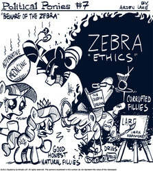 Size: 600x672 | Tagged: safe, artist:theartrix, apple bloom, diamond tiara, twilight sparkle, zecora, earth pony, pony, zebra, g4, the cutie pox, black and white, book, crosshatch, crying, cutie pox, female, filly, foal, glasses, grayscale, mare, monochrome, parody, political cartoon, racism, simple background, white background