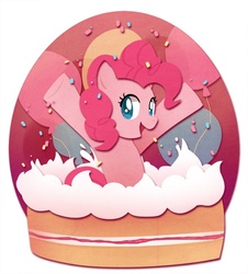 Size: 624x689 | Tagged: safe, artist:tsurime, pinkie pie, earth pony, pony, g4, cake, female, popping out of a cake, solo, surprise cake