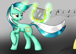 Size: 1480x1050 | Tagged: dead source, safe, artist:sierraex, lyra heartstrings, pony, unicorn, g4, crying, female, lyre, mare, music, smiling, solo