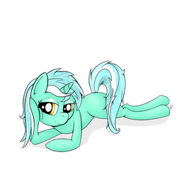Size: 800x800 | Tagged: safe, artist:cheshiresdesires, lyra heartstrings, pony, unicorn, g4, female, prone, simple background, smiling, solo, white background