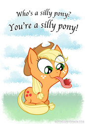 Size: 741x1077 | Tagged: safe, artist:hotdiggedydemon, applejack, earth pony, pony, g4, apple, cute, female, impossibly long tongue, jappleack, mare, obligatory apple, silly, silly pony, solo, that pony sure does love apples, tongue out, who's a silly pony
