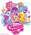 Size: 500x573 | Tagged: safe, artist:misskari, edit, applejack, derpy hooves, fluttershy, pinkie pie, rainbow dash, rarity, spike, twilight sparkle, chocobo, moogle, g4, final fantasy, logo, logo edit, mane six opening poses, my little x, parody, species swap