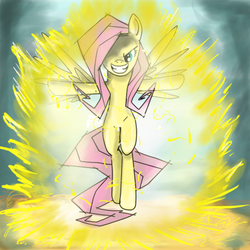 Size: 500x500 | Tagged: safe, fluttershy, g4, badass, dragon ball, dragon ball z, flutterbadass, super saiyan