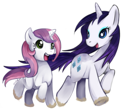 Size: 835x752 | Tagged: safe, artist:ende26, rarity, sweetie belle, pony, unicorn, g4, belle sisters, duo, duo female, female, open mouth, siblings, simple background, sisters, transparent background