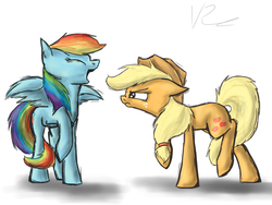 Size: 800x600 | Tagged: safe, artist:nos-talgia, applejack, rainbow dash, g4, laughing