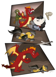 Size: 5675x7830 | Tagged: safe, artist:shadowdark3, daring do, garble, dragon, pony, g4, absurd resolution, crossover, elendil, fellowship is magic, isildur, lord of the rings, narsil, sauron, simple background, sword, the one ring, transparent background