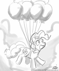 Size: 659x800 | Tagged: safe, artist:johnjoseco, pinkie pie, earth pony, pony, g4, balloon, grayscale, monochrome, solo, then watch her balloons lift her up to the sky