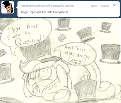 Size: 1170x992 | Tagged: safe, applejack, earth pony, pony, g4, female, hat, monochrome, ponyville replies, solo, top hat, x x everywhere