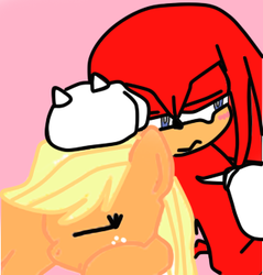 Size: 318x333 | Tagged: safe, artist:kaiamurosesei, applejack, g4, appleknux, crossover, crossover shipping, female, interspecies, knuckles the echidna, love, male, old version, shipping, sonic the hedgehog (series), straight