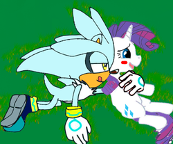 Size: 524x434 | Tagged: safe, artist:kaiamurosesei, rarity, g4, crossover, crossover shipping, female, interspecies, love, male, old version, shipping, silvarity, silver the hedgehog, sonic the hedgehog, sonic the hedgehog (series), straight