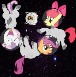 Size: 900x915 | Tagged: safe, apple bloom, scootaloo, sweetie belle, g4, crossover, cutie mark crusaders, personality core, portal (valve), space core