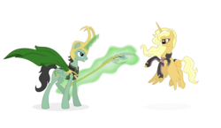 Size: 2187x1272 | Tagged: safe, artist:angelea-phoenix, duo, loki, ponified, simple background, thor, transparent background