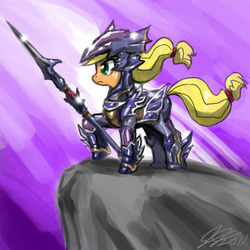 Size: 900x900 | Tagged: safe, artist:johnjoseco, applejack, earth pony, pony, g4, armor, cosplay, crossover, dragoon, female, final fantasy, final fantasy iv, kain highwind, solo, weapon