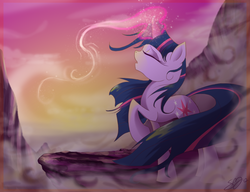 Size: 1300x1000 | Tagged: dead source, safe, artist:probablyfakeblonde, twilight sparkle, pony, g4, eyes closed, magic